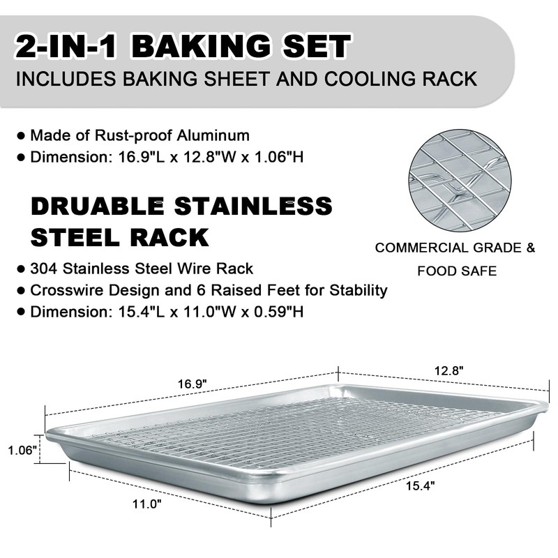 17 Inch Aluminum Baking Sheet and Stainless Steel Cooling Rack