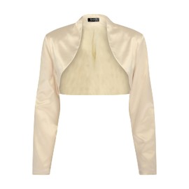BOLEROSE Formal Long Sleeve Satin Bolero Shrug (Champagne, Medium)