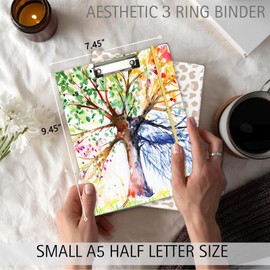 Mini 3 Ring Binder 1 Inch for 5.5"x8.5" Paper, Small Three Ring Binders with Clipboard,5-Tab Dividers,Interior Pocket, Spine ID Label Holder, BVSSX A5 Binder with Pen Holder,Season Tree