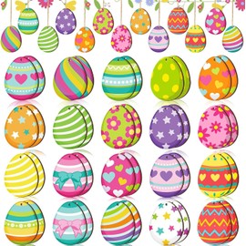 Pack of 40 Easter Wooden Hanging Ornaments, Easter Decoration for Tree, Easter Decoration Outdoor, Wooden Hanging Crafts, Includes Rabbit Eggs, Dwarf Bunny, Truck, Flower Cross, Ornaments for Home,