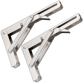 AUTENS Folding Shelf Brackets 2.88mm Heavy Duty Stainless Steel Wall Mounted Triangle Shelf Bracket for DIY Table Work Bench, Space Saving for Kitchens, Offices, patios etc. (12 Inch, Silver)