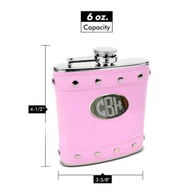 Faux Leather Hip Flask Holding 6 oz - Silver Stud Design - Pocket Size, Stainless Steel, Rustproof, Screw-On Cap