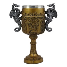 Ebros Decorative King Arthur Pendragon Holy Grail The Golden Cup Of Life Dual Dragons Drinking Wine Goblet Chalice Arthurian Legends Ceremonial Cup Medieval Fantasy Decor