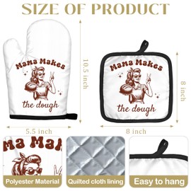 BRRNYOI Baking Gifts Oven Mitts and Pot Holders Sets, Baking Lover Gifts for Women, Mama Makes The Dough Heat Resistant Oven Gloves Hot Pads for Kitchen Decor