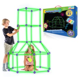 Fun Forts Glow Fort Building Kit for Kids - 81 Pack Glow in the Dark STEM Building Toys Indoor Outdoor Play Tent for Kids Construction Toys with 53 Rods and 28 Spheres