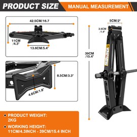 HSHa Car Jack Kit Scissor Jack for Car 2 Ton (4,400 lbs), 4.33"-15.35" Lifting Range Scissor Lift Jack with Saving Effort Ratchet Handle, Portable Tire Changing Kit for Car SUV, Black