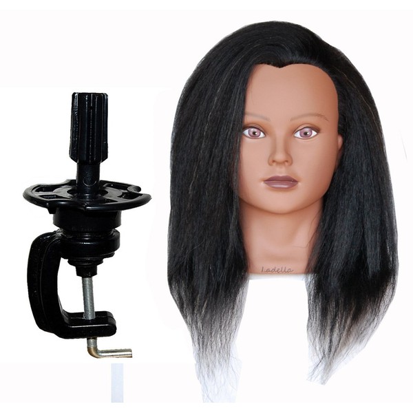 Ladella Beauty AFRO Ethnic 20" Cosmetology (Heavy Density) 100% Yak Hair Mannequin Manikin Training Head with Clamp - ZANDY