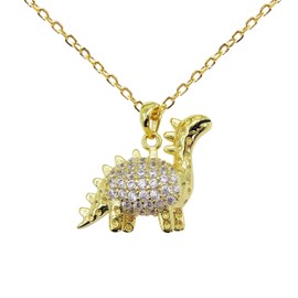 Hiqmic 925 Sterling Silver Cute Dinosaur Stegosaurus Pendant Necklace White Gold Plated Jewelry Gifts for Women 17"_WK99096 Gold