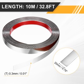 uxcell Stainless Steel Wall Molding Trim, 32.8 ft x 0.8 Inch Peel and Stick Metal Decoration Strip for Ceiling Wall Tile Mirror Edge, Mirrored Silver