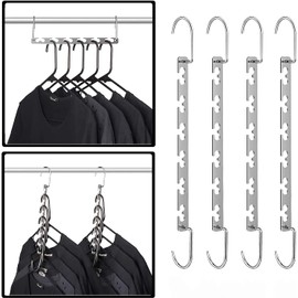 Ressoto 10.5 Inch Chrome Space Saving Hangers (4 Pack) - Metal Wardrobe Clothing Magic Hangers Organizer - Heavy Duty Stainless Steel, Cascading, 30 lbs Capacity