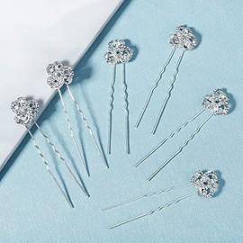 Xerling Rhinestone Flower Hair Pins Bling Floral Hair Accessories for Brides Vintage Head Piece for Girls Hair Jewelry for Wedding 6Pcs