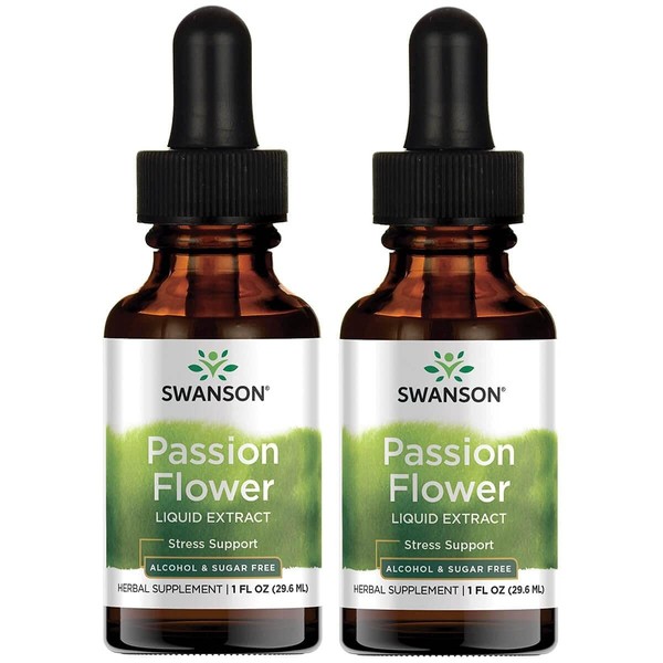 Swanson Passion Flower Liquid Extract (Alcohol and Sugar-Free) 1 fl Ounce (29.6 ml) Liquid (2 Pack)