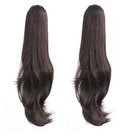 HSPJHTM Black Ponytail Extensions, 2 PCS Ponytail Extension for Women 24" Synthetic Clip in Ponytail Hair Extension Long Fluffy Hairpiece for Daily Use