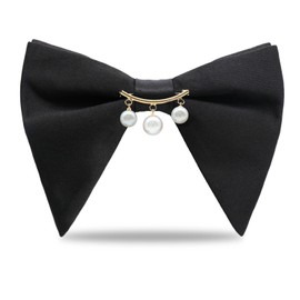 LJBFNN Oversized Bow Ties for Men, Mens Bow Tie with Pearl Decoration Adjustable Pre-tied Bowtie for Wedding Party Banquet (Black pearl)