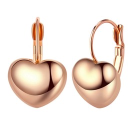 Simple Smooth Heart Leverback Earrings Fashion Jewelry for Women (Rose Gold Plated)