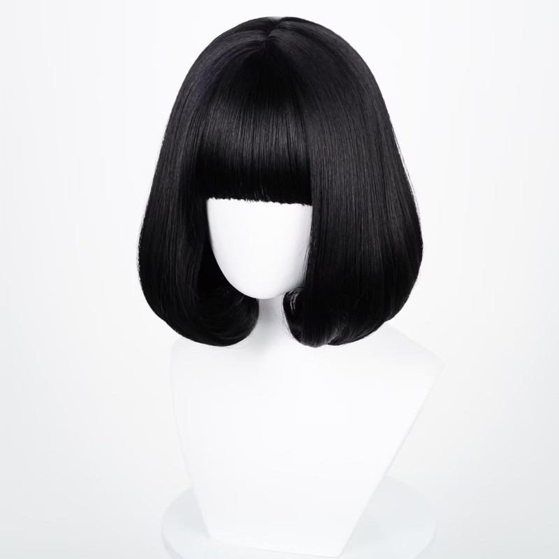 Black Bob Women Men Short Straight Wig with Bangs Heat