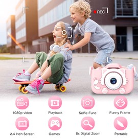 goopow Kids Camera Toys for 3-8 Years Old Boys and Girl, Kids Digital Video Camera for Children with Shockproof Soft Cover, Best Christmas Birthday Gifts for Boys Girls - 32GB SD Card Included