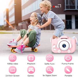 goopow Kids Camera Toys for 3-8 Years Old Boys and Girl, Kids Digital Video Camera for Children with Shockproof Soft Cover, Best Christmas Birthday Gifts for Boys Girls - 32GB SD Card Included