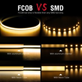 BTF-LIGHTING FCOB COB Warm White 3000K Flexible High Density Light Dimmable LED Strip CRI90+ 5M 480LEDs/m 2400LEDs DC12V 10W/M 5mm Wide Flexible FOB LED Strip for DIY Interior Lighting Projects