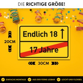 18th Birthday Sign - Funny Gifts or Decoration - Party Decoration Gift Ideas for the 18th - Gift for Girls and Boys - 30 x 20 cm Plastic