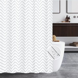 Seenus Black and White Fabric Shower Curtain Herringbone Striped, Waterproof Geometric Soft Shower Curtain with Weighted Hem, 72 x 72 inch Hotel Quality Bathroom Silky Cloth Shower Curtain