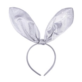 Doneace Easter Headband Glitter Bunny Ears Headbands White Sparkly Rabbit Ears Knotted Hair Band Easter Decoration Party Prom Cosplay Headwear Costume Hair Accessories for Women Girls 1Pcs(White)