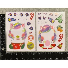Unbranded Lot of 6 Sheets Unicorn Christmas Paper Doll Stickers