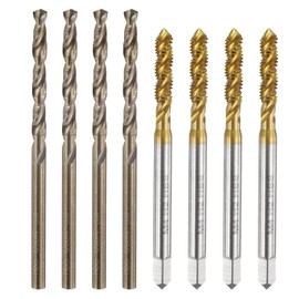sourcing map Tap and Drill Bit Set, 4pcs M4 x 0.7 Metric Spiral Flute Thread Screw Taps & 4pcs 3.3mm Twist Drill Bits, Titanium Coated/Roasted Yellow HSS-6542/M35 HSS-CO Tapping Threading Tool