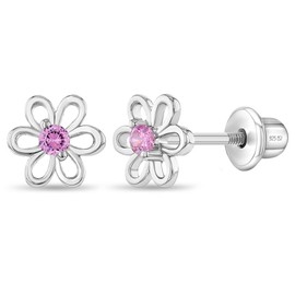 arete de plata de ley 925 con diseño de flores de circonita cúbica para niñas pequeñas, hipoalergénicos, con diseño de flores de 7 mm, ligeros aretes de seguridad para niños y niños, Metal, Circonia