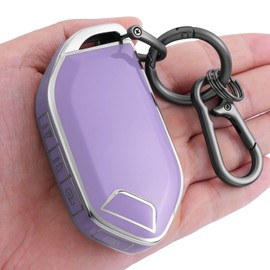 ELOHEI for Kia Key Fob Cover with Keychain, Key Fob Case for 2024 2025 2026 Kia K5 Sorento Carnival Forte Niro Soul Telluride Premium Soft TPU 360 Degree Full Protection (Silver Edge Purple)