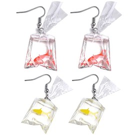 2Pairs Weird Resin Gummy Bear Duck Fish Goldfish Bag Drop Earring Set Funny Creative Milky Tea Cup Flower Daisy Orange Animal Dangle Earring for Women Jewelry Gift-C fish