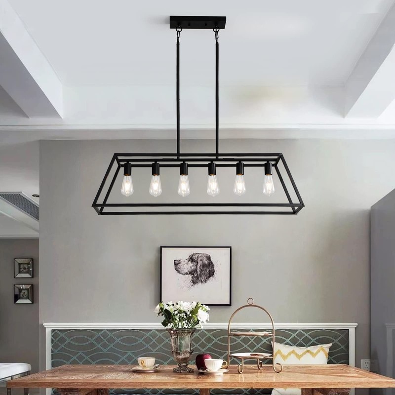 XISLTHOTSL Black Kitchen Island Lighting, 6-Light Farmhouse Chandeliers, Modern Industrial