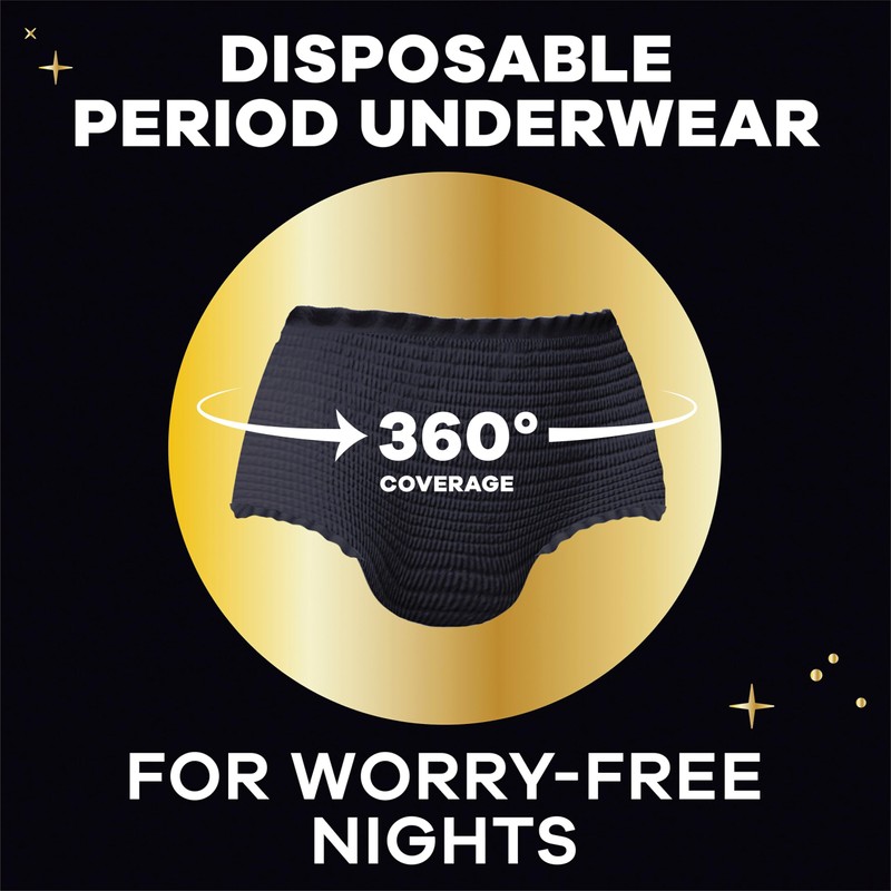 Always ZZZ Overnight Disposable Period Underwear for Women, Large, 360°