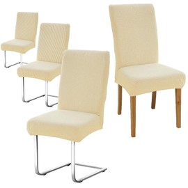 Sueving Dining Chair Covers, High Back Dining Room Chair Covers Set of 4, Black Washable Stretch Chairs Slipcovers for Home Kitchen Hotel Banquet (Beige)