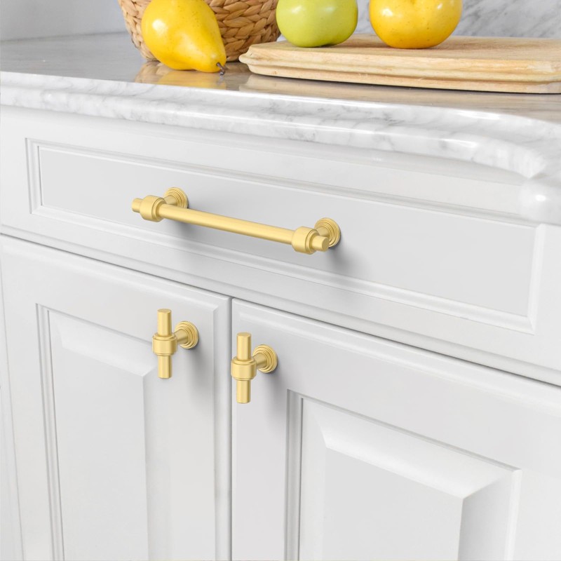 Amerdeco 10 Pack Brushed Gold Cabinet Pulls 5 Inch(128mm) Hole