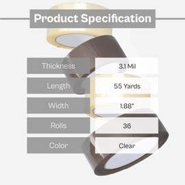 PSBM Packing Tape, 1.88 Inch x 55 Yards, 36 Pack, Clear, 3.1 Mil Thick Hot Melt Shipping Tape for Packaging Moving Boxes Strapping Boxing Mailing