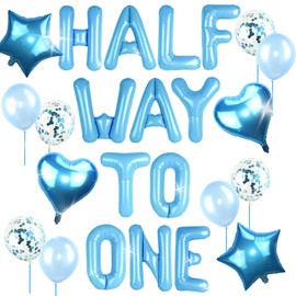 JeVenis Blue Halfway to One Balloons 6 Month Decorations 1/2 Birthday Decorations Half Birthday Party Supplies