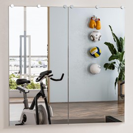 TETOTE Home Gym Mirror 48" x 24" x 2PCS Workout Mirror, Large Full Body Mirror for Fitness, Yoga, Dance, Wall Mounted Long Mirror for Garage, Dance Studio, Bedroom, Oversized Frameless Mirror, 2 PCS