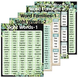 CHUNNIN 5 Pcs Eucalyptus Sight Words And Word Families Posters for Classroom Wall Decor Greenery Educational Chart Posters for Classroom Students Teachers School Chart Wall Supplies