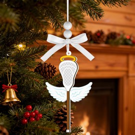 Easter Angel Lacrosse Ornaments 3.9 Inch Wooden Hanging Angel Wings Ornament Sport Ball Xmas Tree Decorations for Home Crafts Lacrosse Lovers Family Holiday Party Supplies