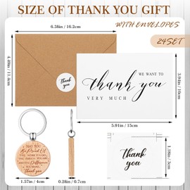 Otuuz Pack of 96 Thank You Gifts for Graduation Colleagues Inspirational Keyrings with Thank You Cards Envelope Stickers Farewell Gift for Employee Teacher (Simple Style)