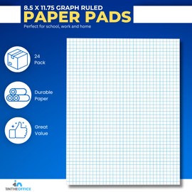 1InTheOffice Graph Paper Pads, Quadrille Ruled Writing Pad White Economy, 8 1/2" x 11 3/4" - 24/Pack