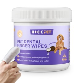 HICC PET Teeth Cleaning Wipes for Dogs & Cats, Vet-Recommended Remove Bad Breath & Plaque & Tartar Buildup Dog Finger Toothbrush Wipes, Dog Tooth Brushing Kit Remove Stain & Gum Care for Small Animal