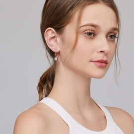 jiamiaoi Women's Pearl Earrings, 925 Silver, Hoop Earrings with Pearls, Pendant Pearl Earrings, Silver Pendant, Real Pearl Earrings, for Girls, 8 - 10 mm, Silver, rose