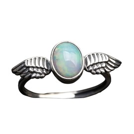 K KOUOKU Ancient Reminder Natural Opal 0pal Ring, Platinum Plated Silver, Mexico, Lucky Stone, October Birthstone, Symbolizing Freedom, Hypoallergenic Metal, Power Stone, Gift, opal