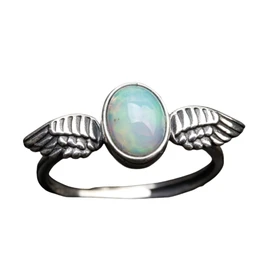 K KOUOKU Ancient Reminder Natural Opal 0pal Ring, Platinum Plated Silver, Mexico, Lucky Stone, October Birthstone, Symbolizing Freedom, Hypoallergenic Metal, Power Stone, Gift, opal