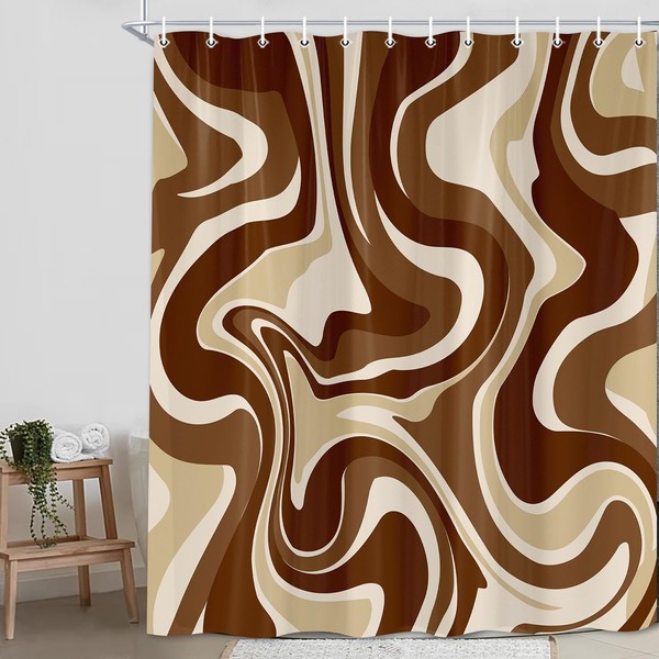 MDUKOIN Brown Shower Curtains Set,Brown Retro Boho Aesthetic 70S Abstract