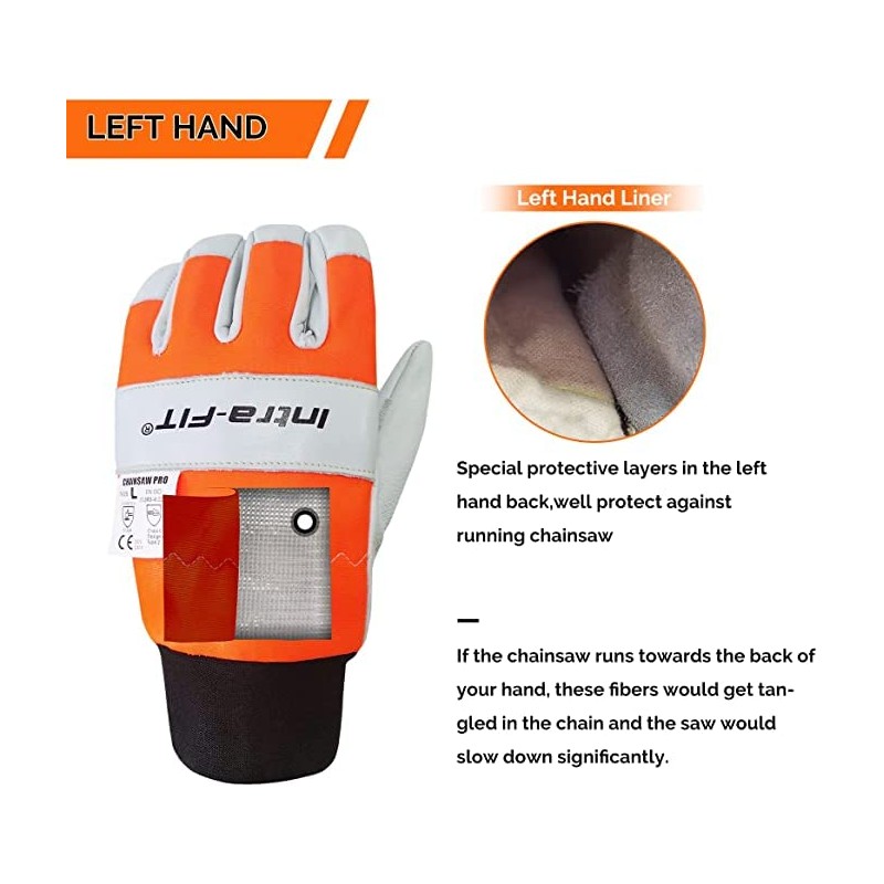 Intra-FIT Chainsaw Gloves Saw Protection on Left Hand Back, Cut-Resistance