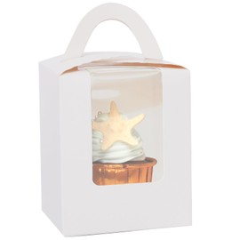 Gcardist White Cupcake Boxes Individual Cupcake Holders Disposable 25pcs Single Cupcake Boxes with Window 9.4x9.4x11.4cm Cupcake Containers (3.7 * 3.7 * 4.5 inch)