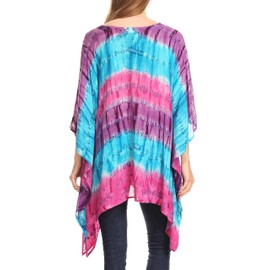 Sakkas 1745 - Adalwin Desert Sun Lightweight Circle Ponch Tunic Top Blouse W/Embroidery - Purple/Blue - OS